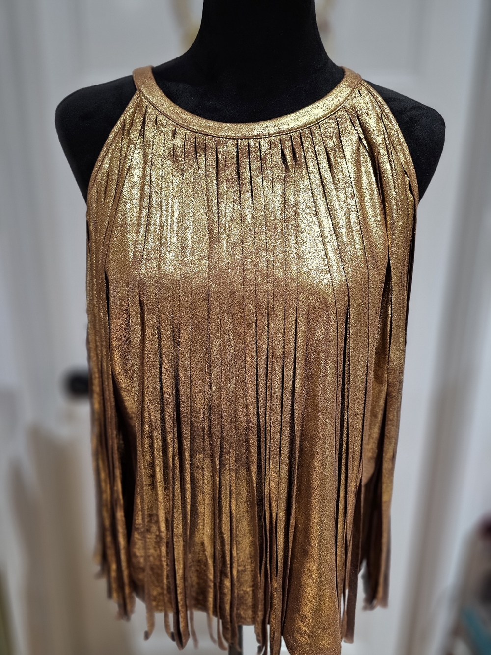 Idyllwind Gold Metallic Fringe Halter Top, NWT